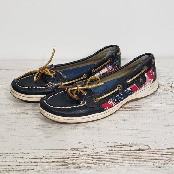 Sperry Shoes - Sperry Top-Sider Slip-on Boat Shoe Red Blue Bandana Size 8 Beach Boating Coastal